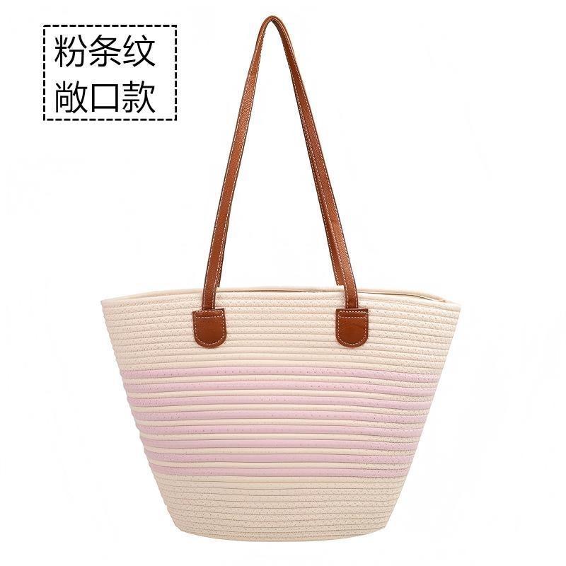 

Versatile high-end straw bag, seaside vacation striped woven bag, women s large-capacity shoulder beach tote bag