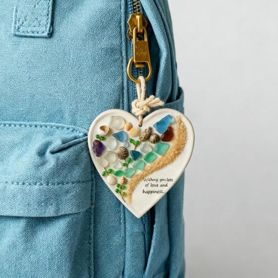 Wishing You Lots of Love And Happiness Sea Glass Ornament Handcrafted Round/Heart-Shaped Sea Glass Keepsake Christmas Tree Hanging Ornament