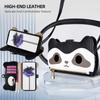 For iPhone Air Case Makeup Mirror Wallet Cute Raccoon Leather Phone Cover with Wrist/Shoulder Strap