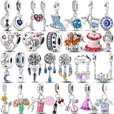 925 Sterling Silver Charms Beads Love Heart Aircraft Luggage Travel Dangle Fit Original Bracelet Necklace DIY Jewelry