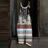 Women's One-piece Pants With Retro Prints, Casual Loose Retro Straps, And Cotton And Linen