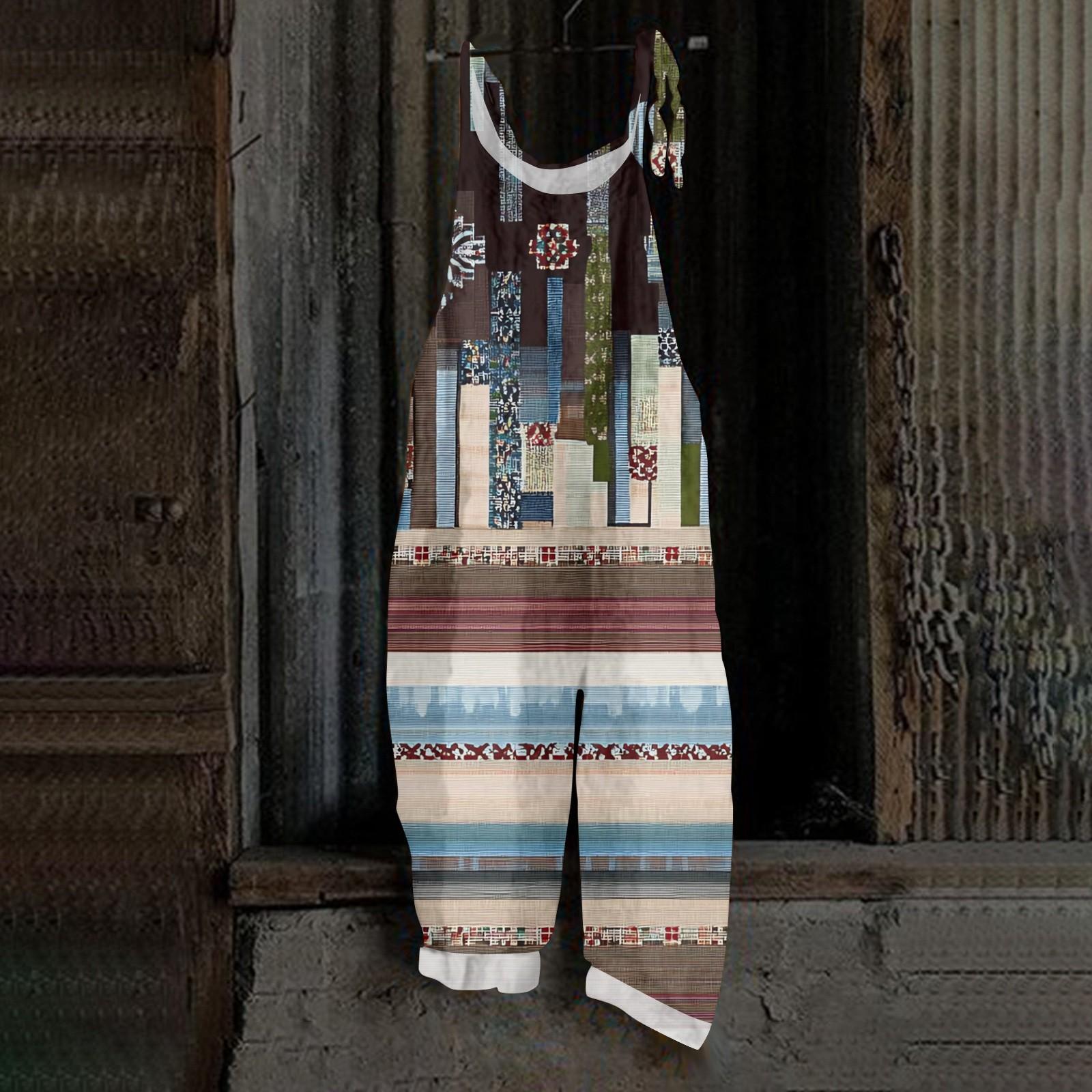 

Женские брюки-комбинезон с ретро-принтами, повседневные свободные ретро-бретели, хлопок и лен S