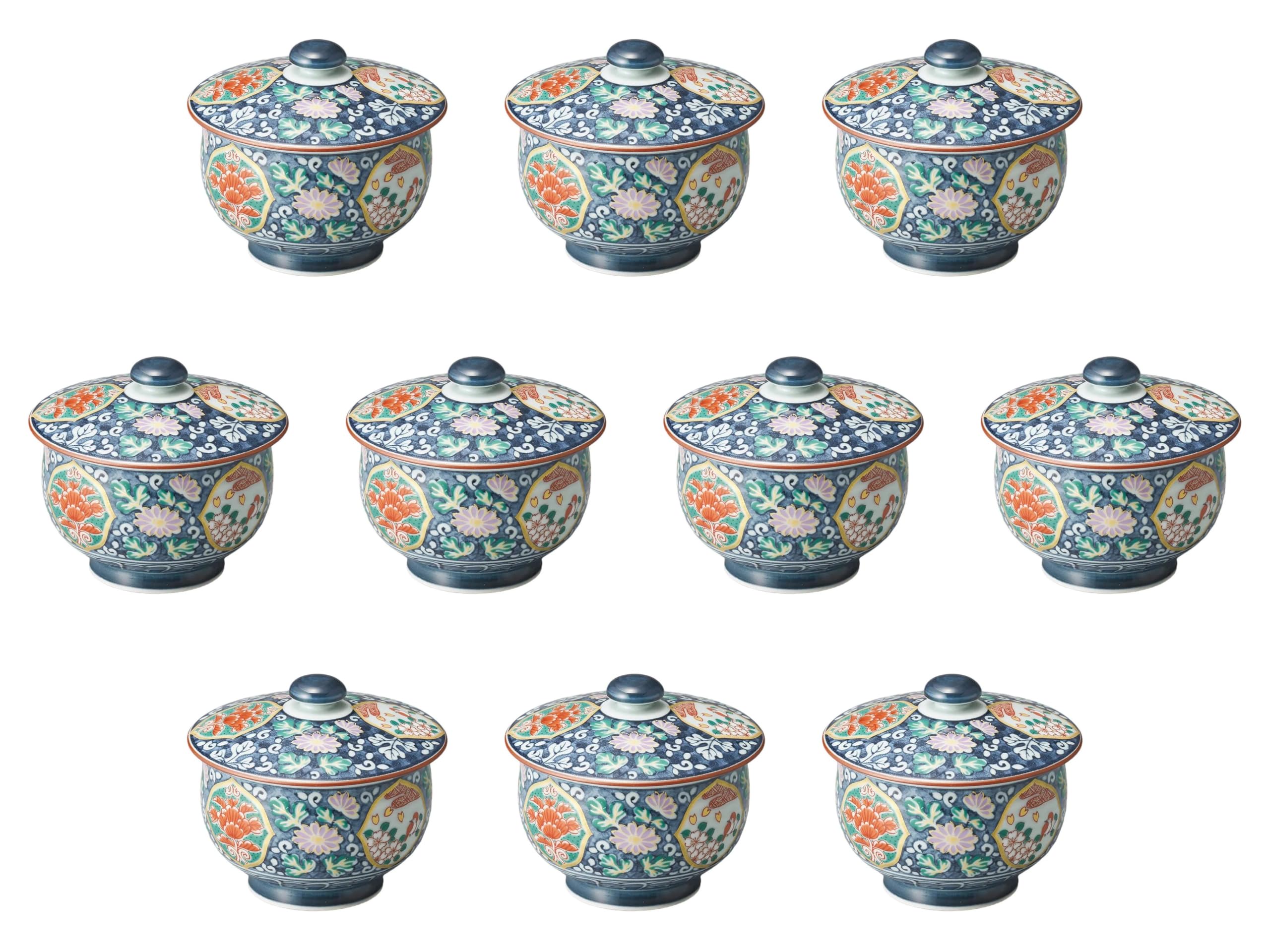 

Set of 10 Old Imari Wood Sake Cups with Lids x Sencha Teacups with Lids Hasami Ware Setomonohonpo [9.5 8cm] (Arita Ware)