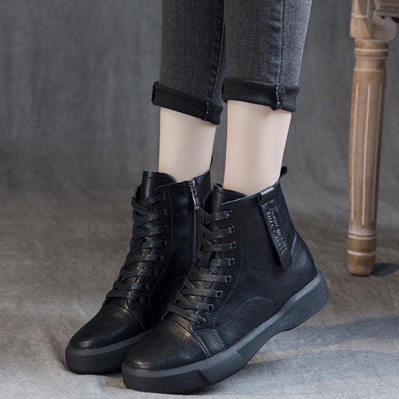 Women Fashion Thick-soled Martin Boots Fur Retro Ankle Boots Soft-soled Women Short Boots