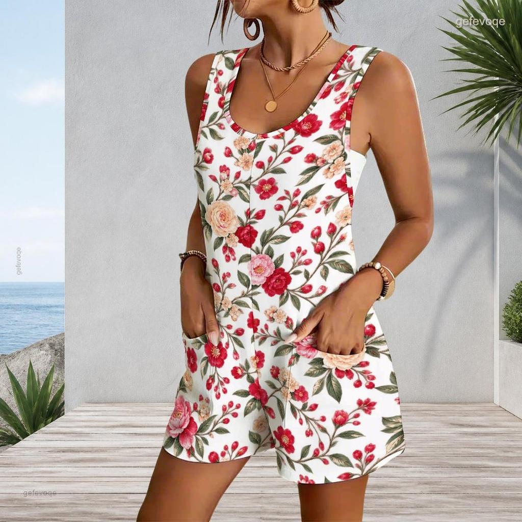 Plus Size Sleeveless Patch Pocket Tank Short Romper