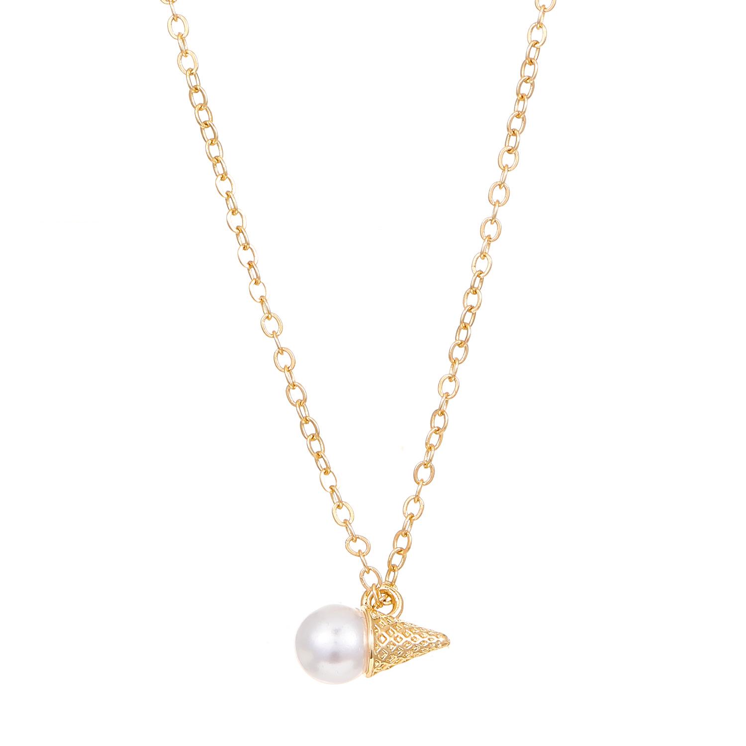 

Летнее пляжное жемчужное ожерелье-подвеска в виде мороженого - Женская ключичная цепочка с дизайном рожка мороженого