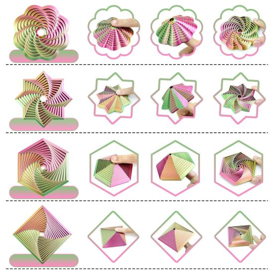 4Pcs 3D Printed Fractal Fidget Hexagon Stress Anxiety Relief Expanded Fidget Octangle Star Flower Square Sensory Toy Decompression Toy