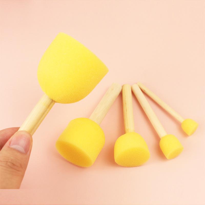 Wooden Handle Sponge Paintbrush Set for Kids - Finger Stamps & Multiple Specifications