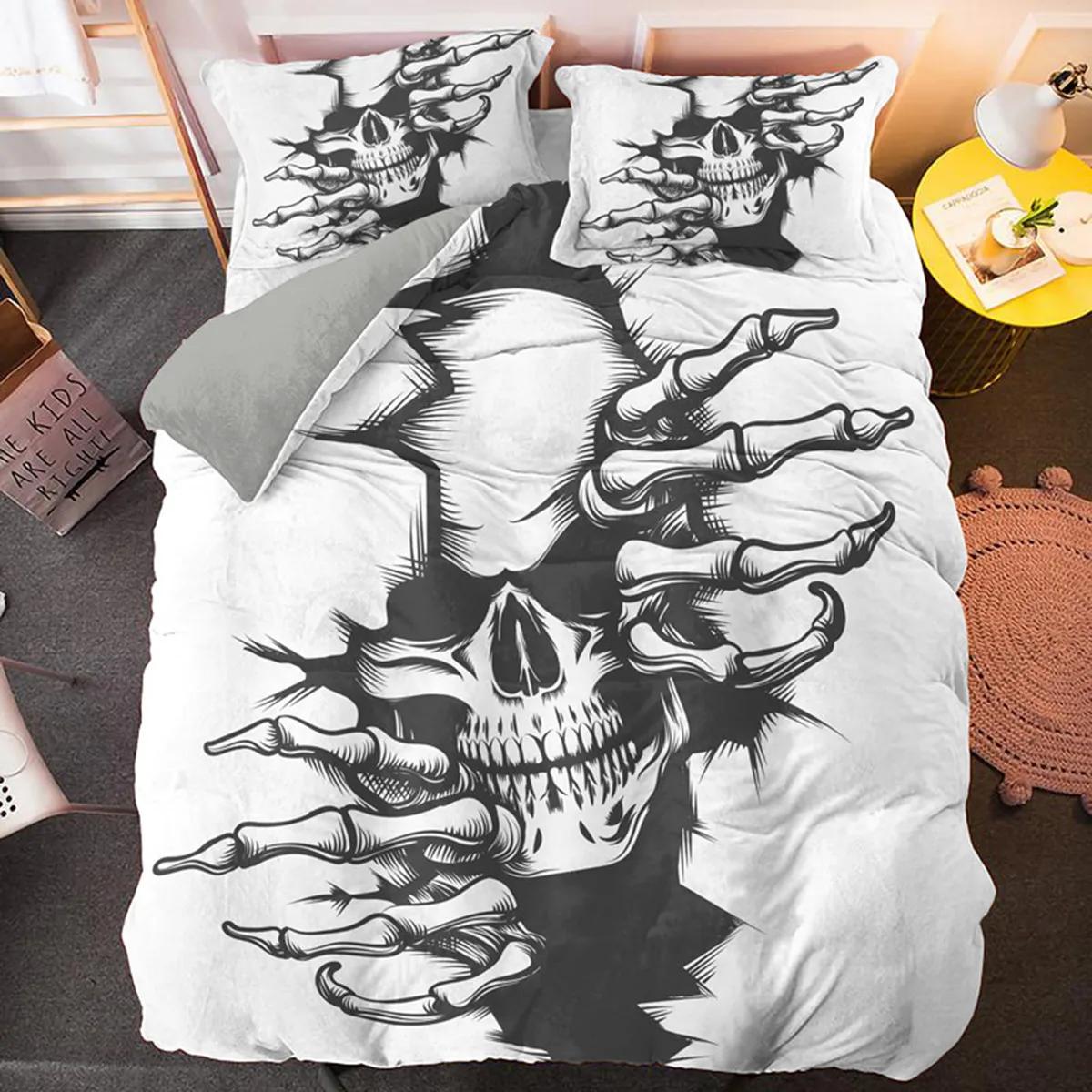 

3D Skul Funy Skeleton Smoking Patern Soft with Soft Fabric Duvet Cover Halowen Black Skul Theme Bedrom Decoration for Children Tens Women Men 100*200cm Single