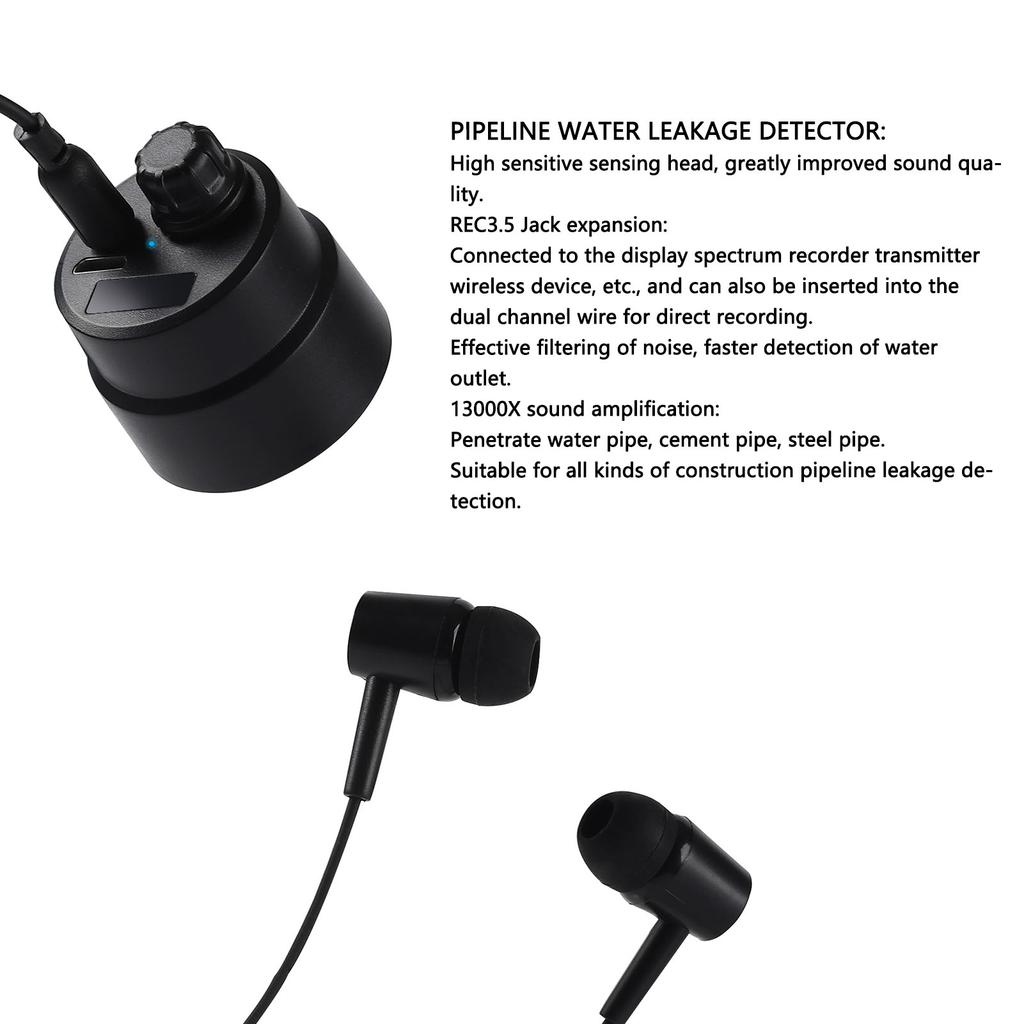 Water Leakage Detector 13000X Sound Magnification Underground Water Leakage Monitor for Construction Site Vehicle Maintenance