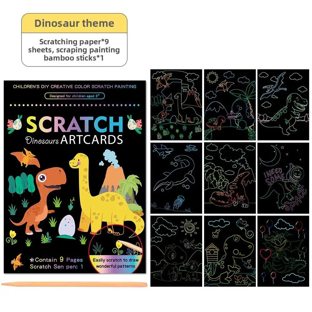 9Pcs/Set Magic Rainbow Color Scratch Art Painting Paper Card Kit Cartoon Animal Drawing Board Drawing Toys Diy Educational Toy