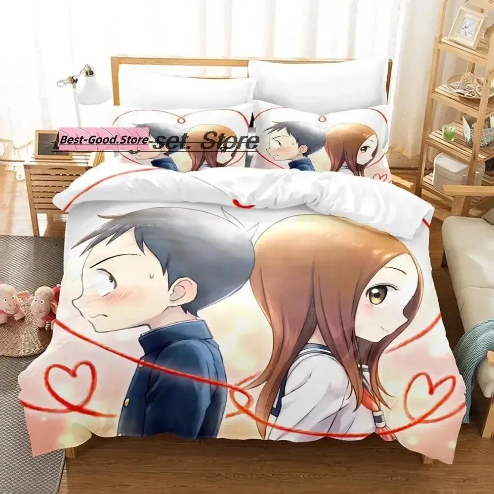 3D Teasing Master Takagi-San Bedding Set Printed Duvet Cover Pillowcase Single Double Queen Super King Size Sets