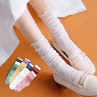 1 Çift Nefes Alabilir Şeffaf Nakış Ultra İnce Moda Oyuklu Tatlı Dantel Çiçek File Çoraplar Retro Stil