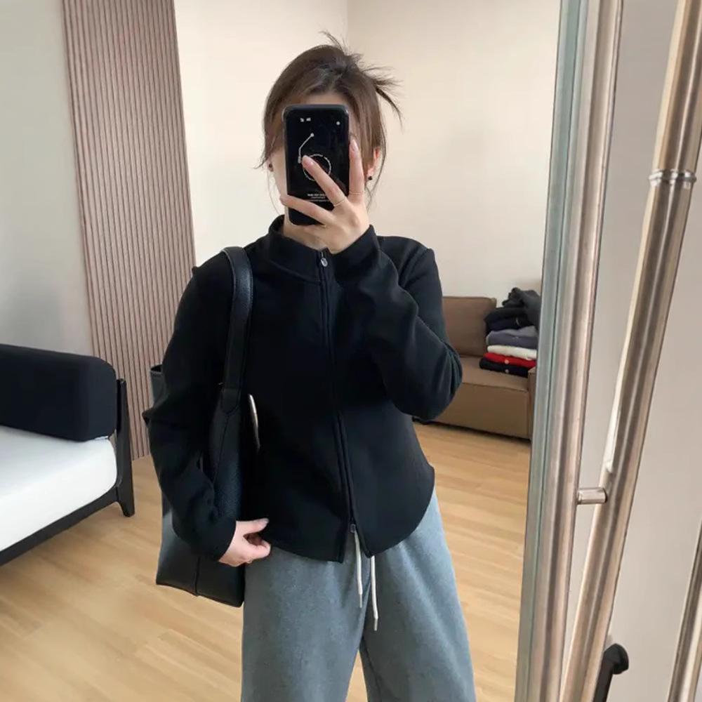

Korean Style Women s Slimming Double Zipper Stand Collar Sweatshirt Jacket - Early Spring 2025 M