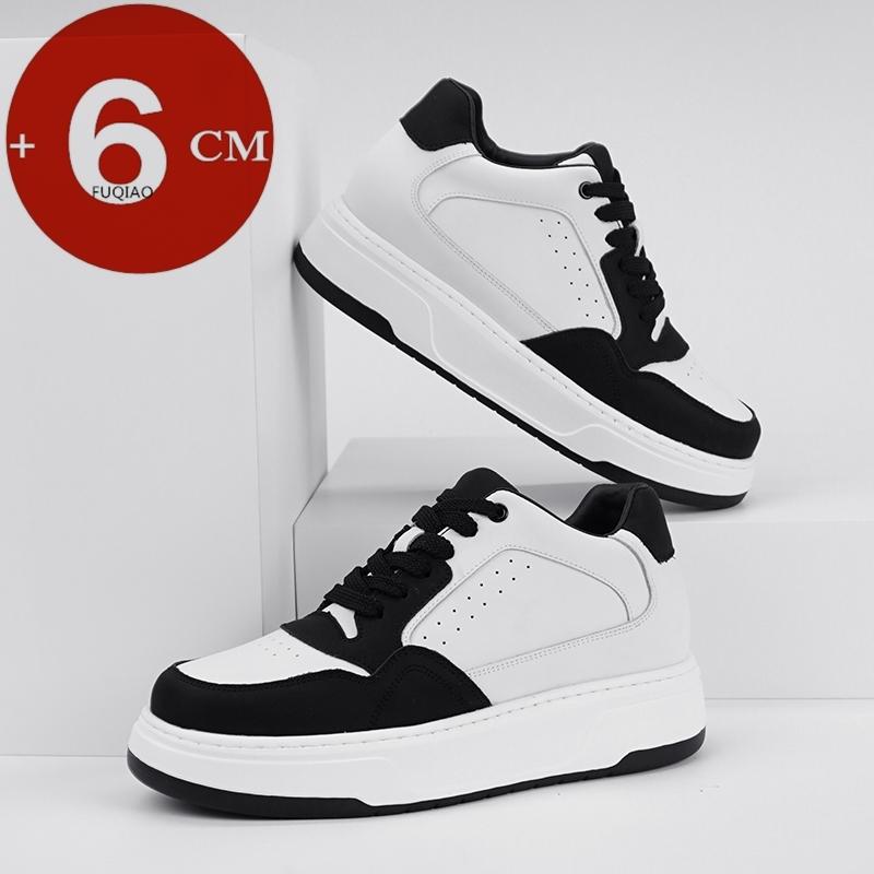 Cowhide Unisex White Elevator Sneakers Height Increase Insoles 6cm Lifts Casual Shoes for Men Women Fashion Leisure Sport Shoes