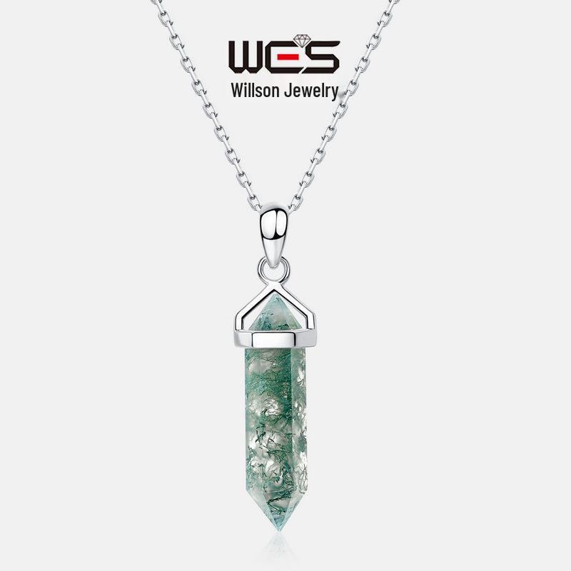

Amazonite & Green Moss Agate Double-Pointed Pendant in S925 Silver S925 Silver