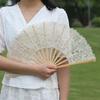 Vintage Style Folding Fan with Lace Trim And Tassel Pendant Elegant Fabric And Bamboo Handheld Fan Hollowed Hand Fan for Wedding Party Home Decor