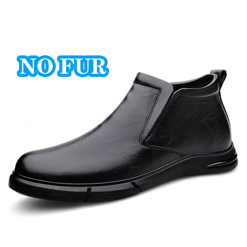 Classic Men Genuine Leather Ankle Boots Fashion Handmade Casual Walking Shoe Slip on Antiskid Driving Shoes Warm Plush Fur Boots