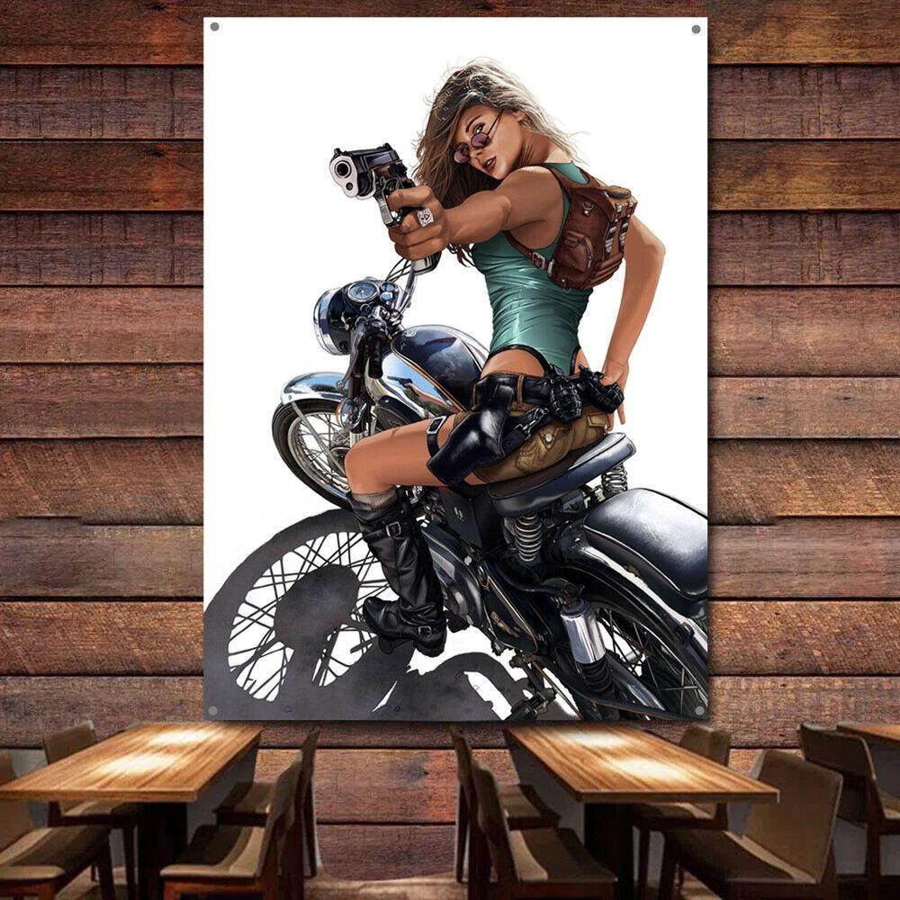 Tapestry of a girl and a motorcycle 75x100