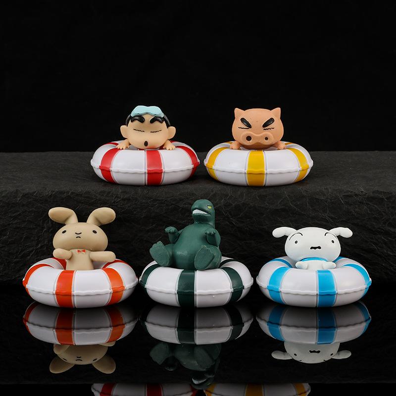 Shinchan 5pcs Crayon Swimming Ring Figure Toys Rabbit Dinosaur Models Ornament