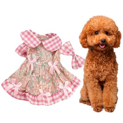 Summer Hawaii Dog Dress Floral Pattern Pet Skirt with Bow Decorations Breathable Comfortable Pet Dress