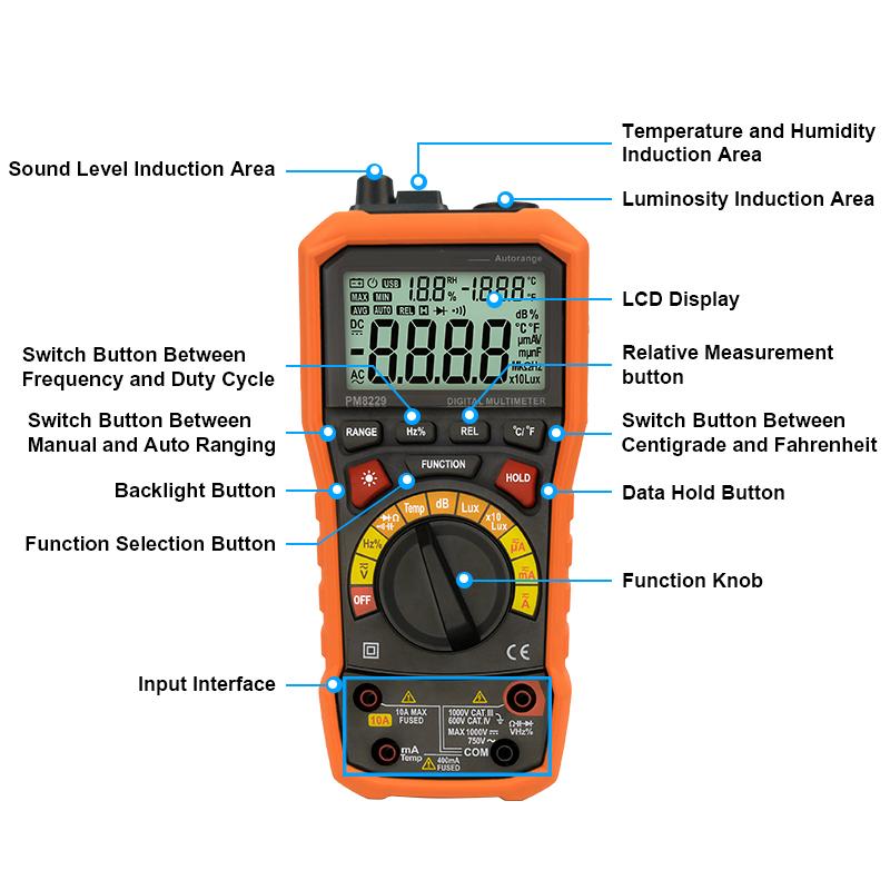 Multimeter Pm8229 Multimetro Tester Digital Multimeter 6000 Counts Auto Ranging Ac/dc Voltage Temperature Measuring