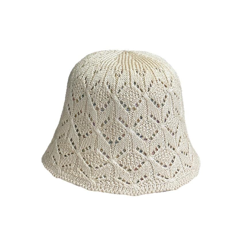 Rhombus Grid Knitted Headgear Women's Summer Breathable Face Small Versatile Sun Hat Travel Bucket Hat Leisure