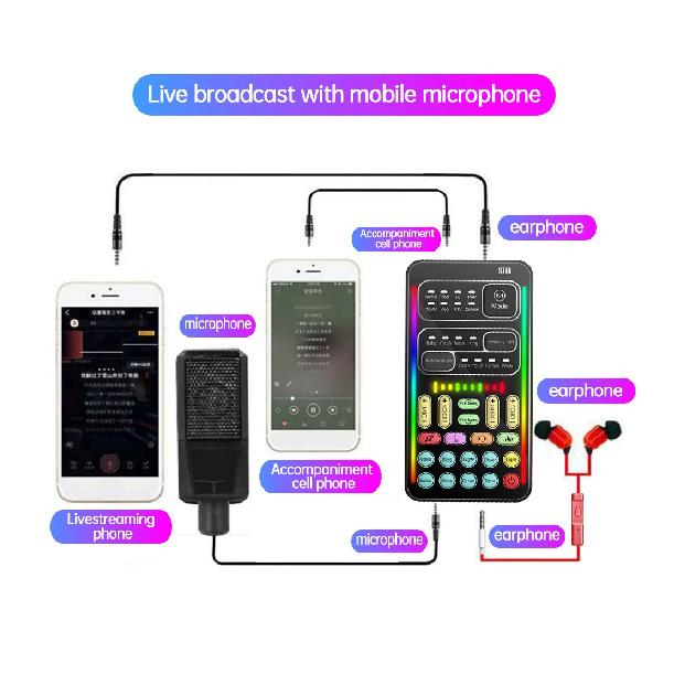 i9 Voice Changer With Earphone With Microphone Mini Sound Card Audio Effect Bluetooth-Compatible Live Sound Cards Voice Tool