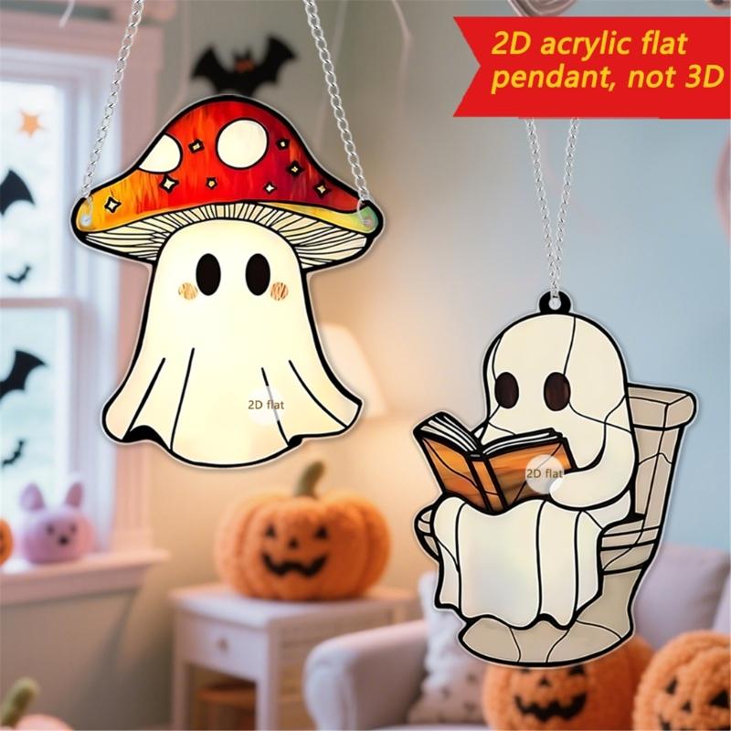 Halloween Cute Ghostly Acrylic Ornament 2D Flat Plaque Hanging Sign Decors For Home Office Classroom Party Wall Decoration