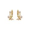French retro cross painless earrings light luxury high-end zircon stud earrings women's pearl ear clips mosquito coil disc no ear piercings