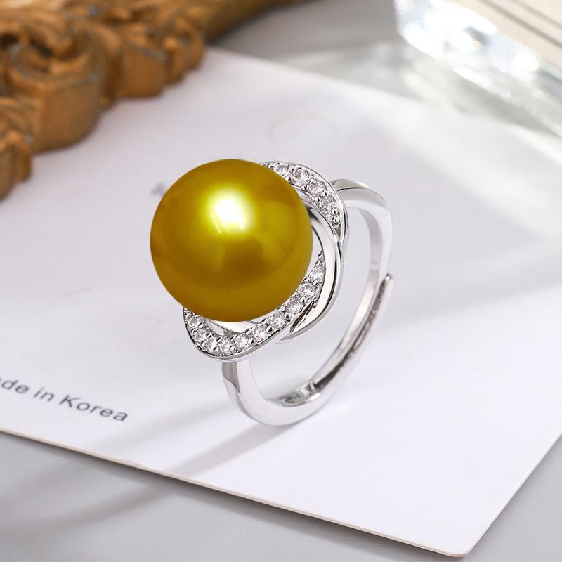 

Відкрита регульована каблучка з 14-мм золотими, білими, шампанськими та фіолетовими перлами з мушлі та цирконами для жінок Adjustable Open