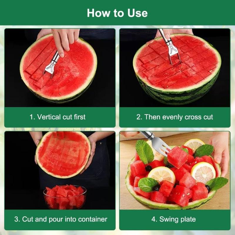 2-in-1 Stainless Steel Fruit Cutter Portable Watermelon Fork Watermelon Cutter Slicer Tool Fruit Forks Slicer for Home Kitchen