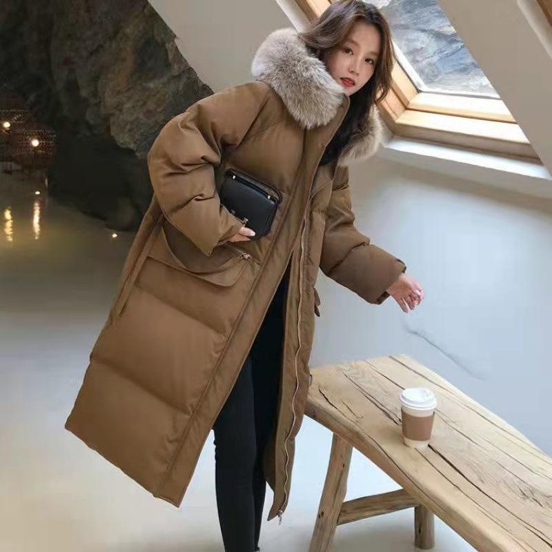 

Новая женская зимняя куртка с хлопковой подкладкой средней и длинной длины с утолщенной хлопковой подкладкой Ins Wind Down Cotton Hooded Loose Coat Tide XL 146-84 kg