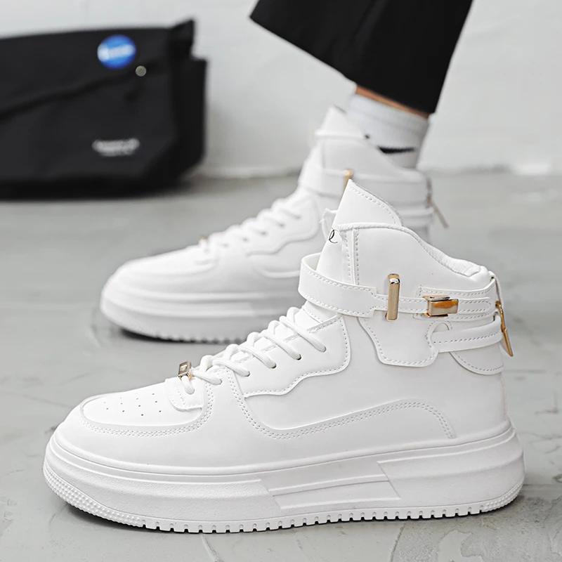 Men's High-top Sneakers Are Fashionable and Versatile.Thick-soled Casual Shoes Are Light, Trendy and Comfortable. White Sneakers