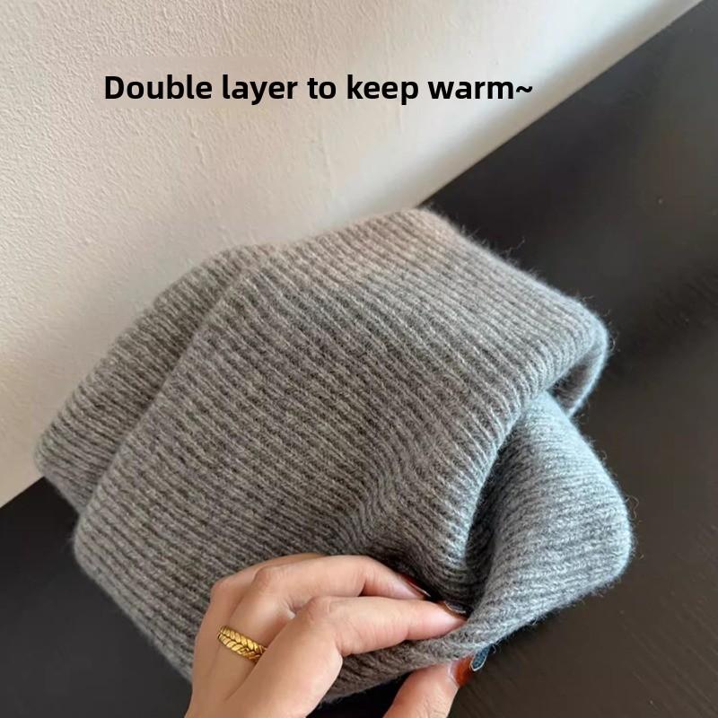 High-Quality 100% Pure Wool Winter'S Knitted Hat Women Solid Color Double-Layer Warm Soft Wollen Beanies Y2K Bonnet Skullies Cap