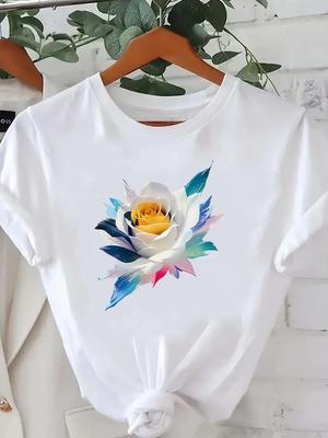 (Asian Size) T Shirt Tee Top Clothing Fashion Lovely Flower Style Cute Women Casual Printed Lady Female Graphic  Short Sleeve T-shirts