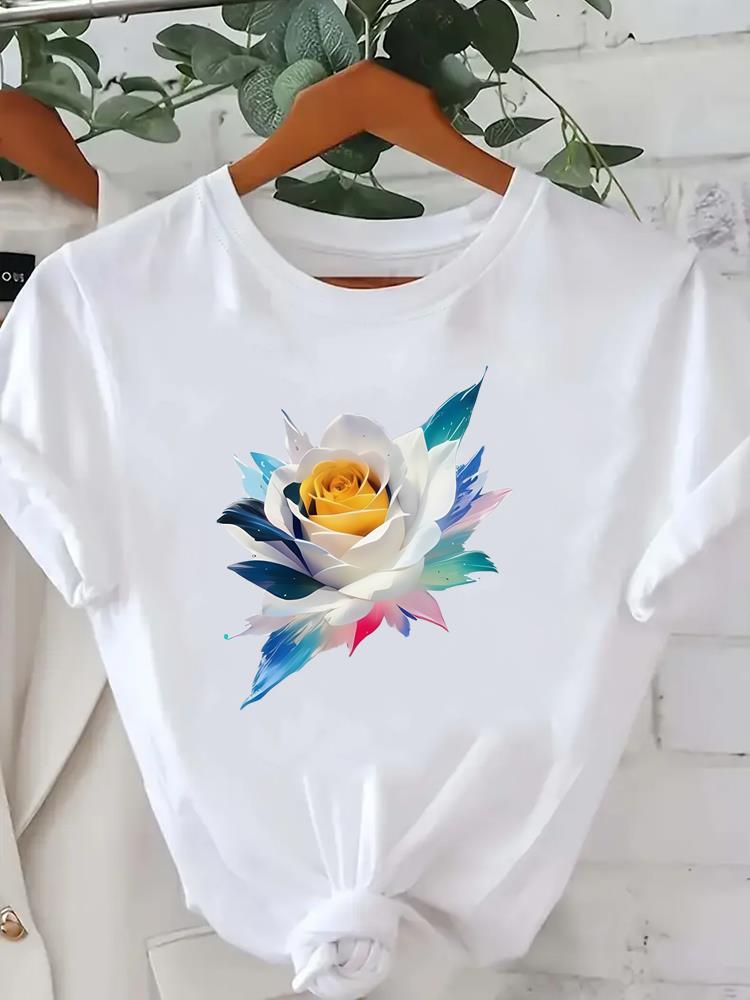 (Asian Size) T Shirt Tee Feather Trend Cute Top Clothing Fashion Women Casual Printed Lady Female Graphic  Short Sleeve T-shirts
