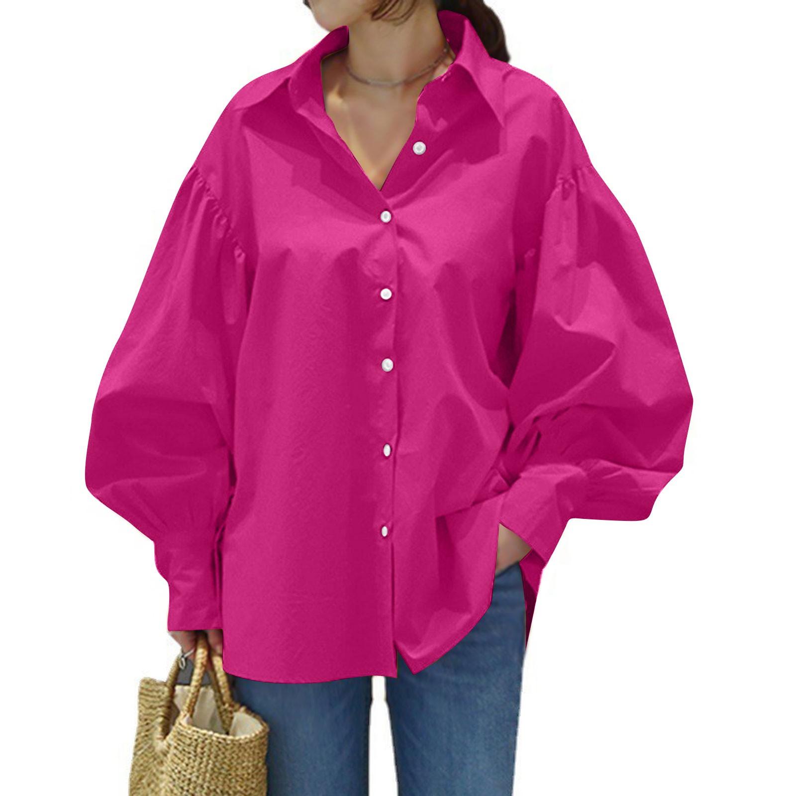 

Женская повседневная однотонная блузка на пуговицах с длинными рукавами и лацканами XXXXXL