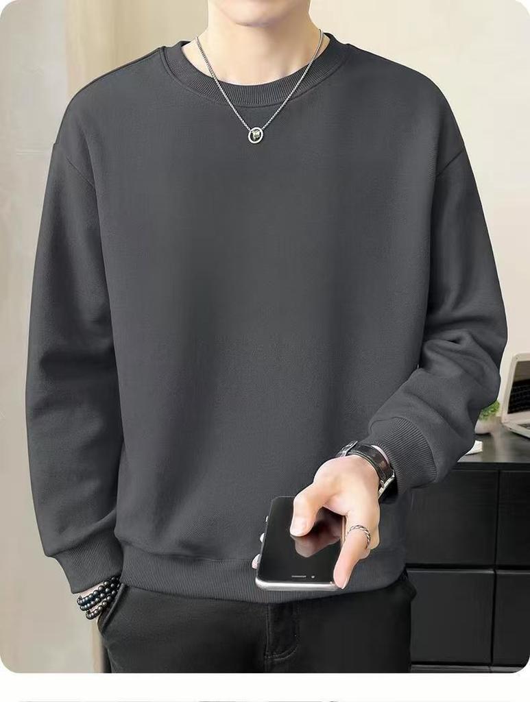 Men's Fleece-Lined Thickened Casual Loose Long Sleeve Warm Base Layer for Autumn and Winter