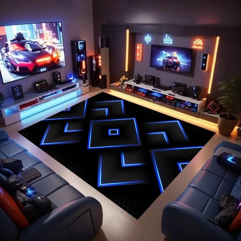 Neon Game Controller Rug Modern Gamer Room Living Room Bedroom Mats Home Decoration Carpet