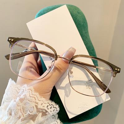 Glasses Frame Japanese Anti-Blue Gold Glue Large Frame Square Metal Glasses Frame Glasses Frame Female