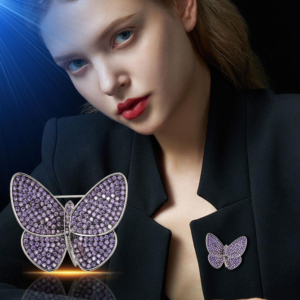 European Heavy Industry Luxury Elegant Exquisite Butterfly Brooch Temperament Versatile Full Zirconium Coat Accessories Anti-light Buckle