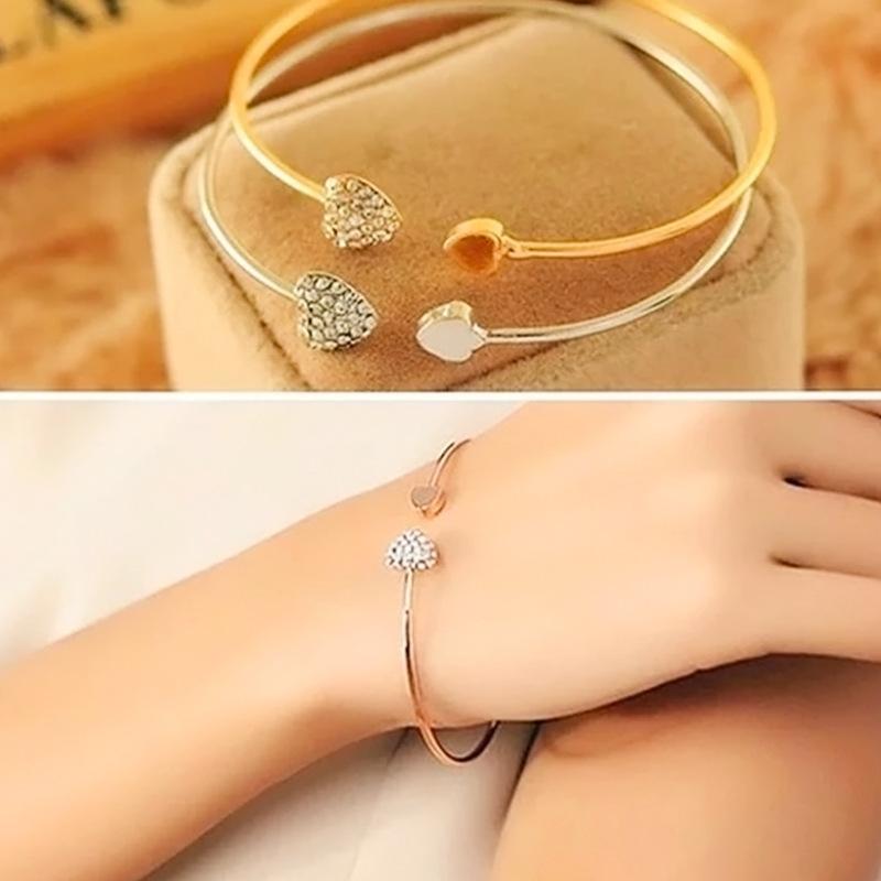 1 Piece Full Diamond Heart Opening Bracelet, Heart-Shaped Bracelet, Versatile Accessory Jewelry Bracelet