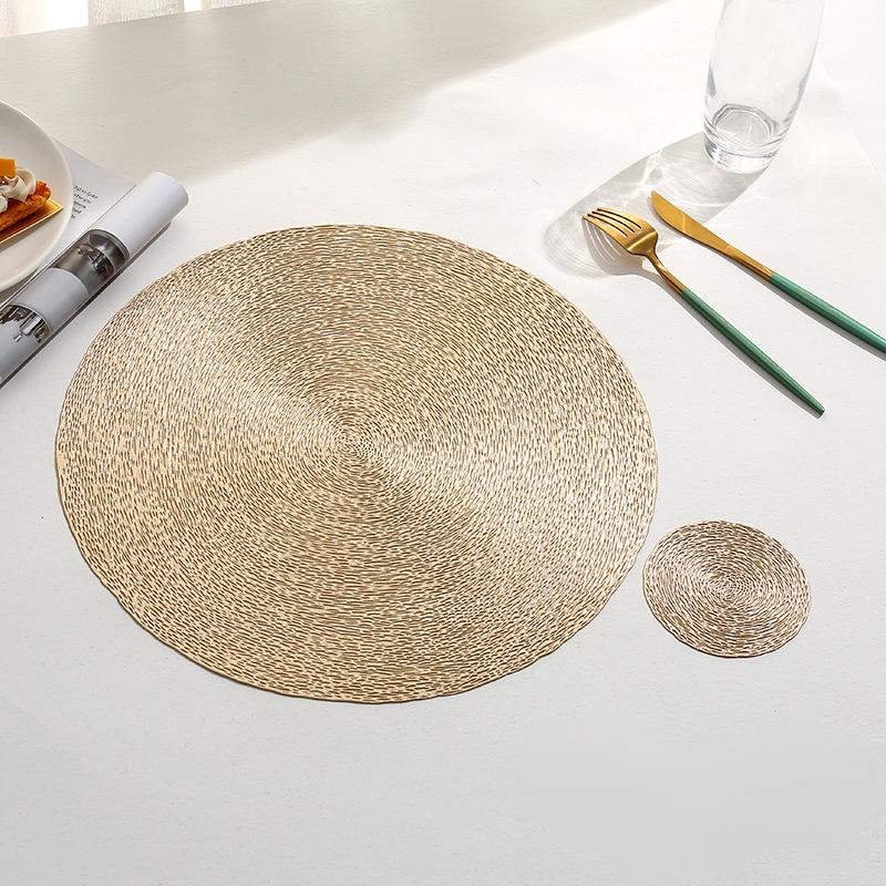Simple solid color European PVC placemat coaster set Hotel insulation mat Creative round non-slip dining table mat decoration