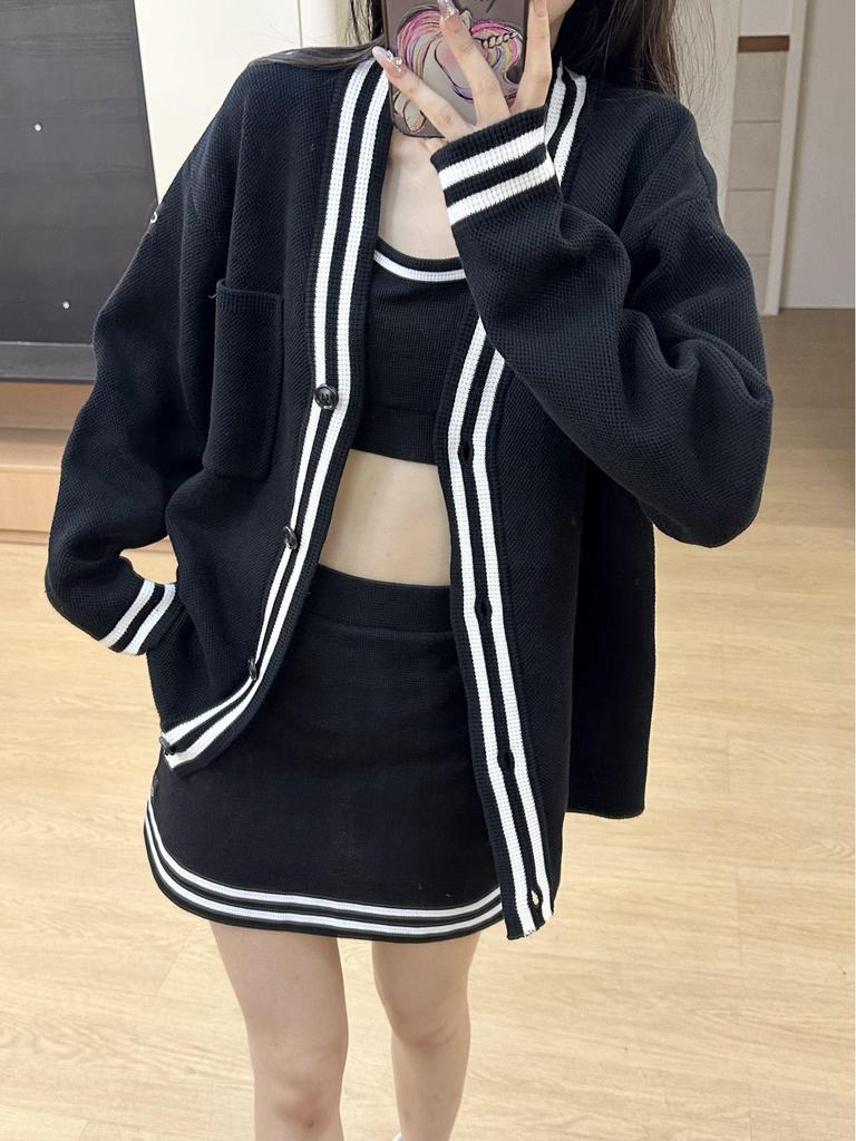 Spring/Summer Knit Yoga Cardigan, Bra, & Tennis Skirt - Casual Three-Piece Sportswear Set