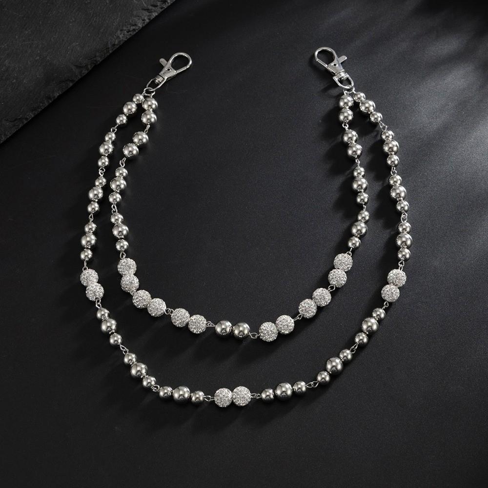 Mode Doppellagige Hosenkette Hip Hop Geschenk Strass Perlen Schlüsselanhänger Imitation Perle Hosen Jeans Kette Herren