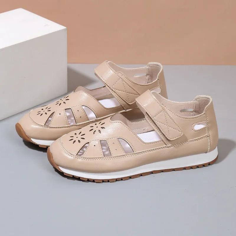 Ladies Shoes 2025 Brand Closed Toe Women's Sandals Casual Summer New Plus Size Hollow Out Light Flat Low Heels Zapatos