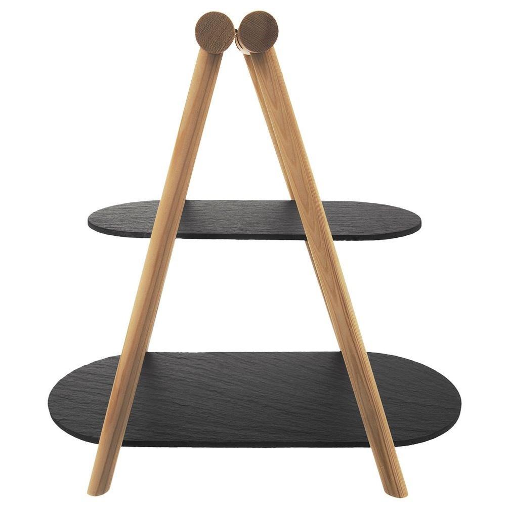 Stone wooden platter, 2-tier, 41x24x38.5 cm