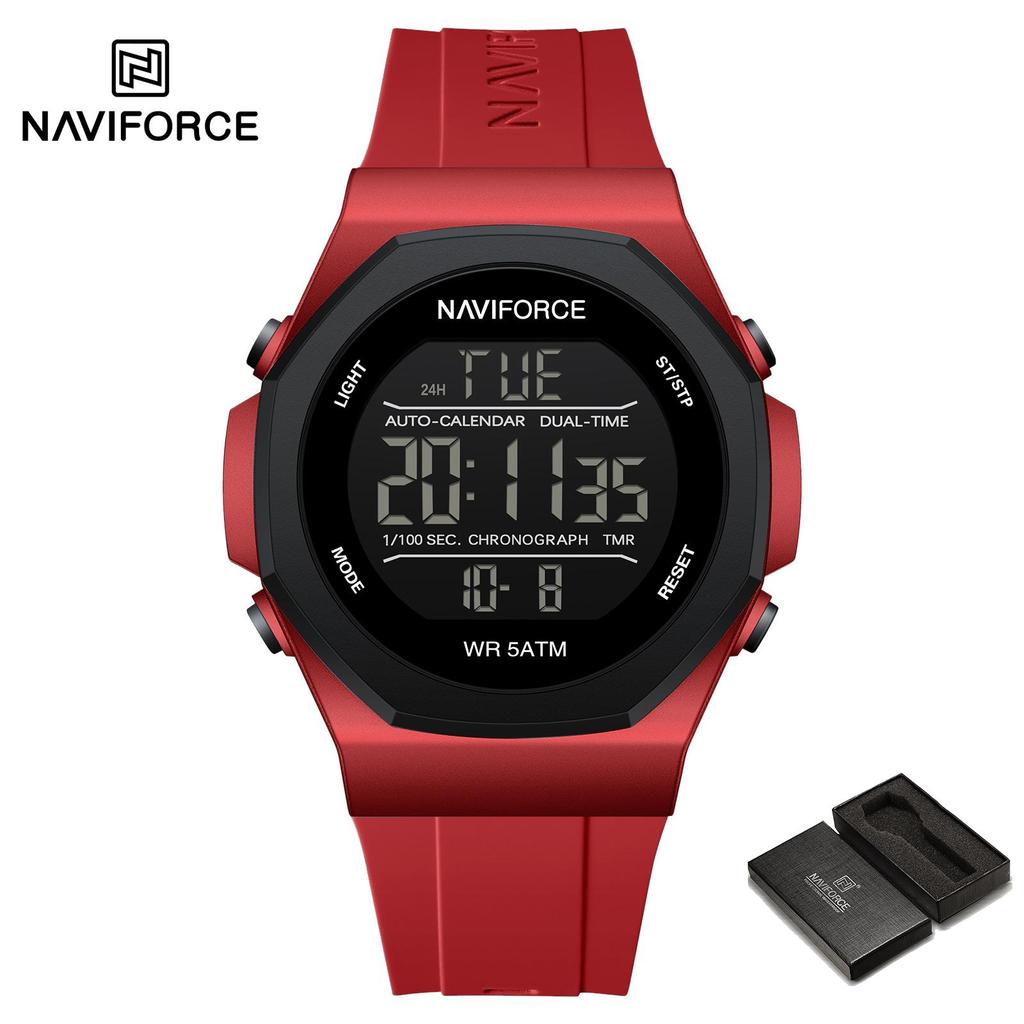 NAVIFORCE Digital Watch for Men Boy Waterproof Silicone Strap LCD Dial Luminous Countdown Boy Men's Sports Multifunctional Watch NF7117