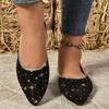Summer New Single-shoe Women's Pointed Head Shallow Mouth Glitter Cloth Soft Sole Anti-slip Wear-resistant Flat Shoes